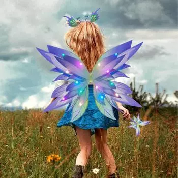 Костюм феи со светодиодными крыльями бабочки для девочек, светящаяся юбка из тюля, палочка 3pcs фиолетовый