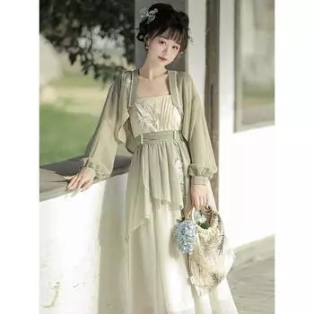 Костюм Феи Усовершенствованное платье в китайском стиле в стиле ретро с длинными рукавами и китайскими элементами 2XL зелёный