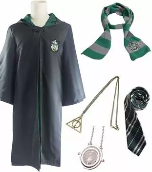 Костюм Гарри Поттера amor e, размер L, халат, шарф, галстук, 2 аксессуара, комплект из 5 предметов, унисекс [Entregando paz] + + + (Л, Слизерин)
