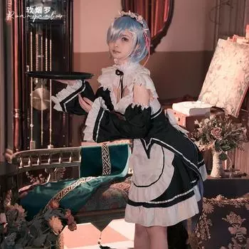 Костюм горничной двумерное эротическое нижнее белье косплей rem косплей большие размеры униформа горничной аниме костюм S
