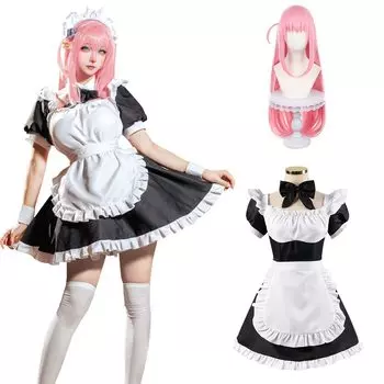 Костюм горничной Хитори Гото для косплея с париком Doujin Gothic Lolita Moe Bocchizarok, набор из 7 предметов, одежда горничной Гото с [Kamizu Ryohin]