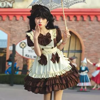 Костюм горничной Косплей Цельный костюм горничной Лолиты Лента Длинный Короткий Рукав Одежда Лолиты на Хэллоуин Костюм принцессы Культурный Фестиваль Школа
