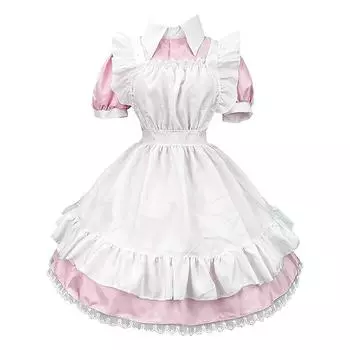 Костюм горничной с коротким рукавом, аниме-фартук горничной, карнавальный костюм с головным убором для вечеринки L розовый