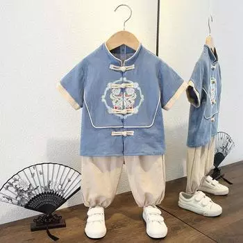 Костюм ханбок для мальчиков, летняя детская школьная одежда в китайском стиле, старинное платье, платье для девочек в детском саду, комплект из двух предметов 90