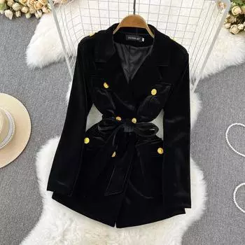 Костюм Hepburn Wind Senior Sense, юбка, осеннее и зимнее темпераментное платье богини с темпераментом, тонкое бархатное платье с талией S чёрный