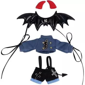 Костюм Ish Obitsu 11 Ob11, размер куклы Obitsu, тело 11 см, комплект одежды Angel Devil, короткая толстовка, штаны, комплект из 4 предметов, комплект Devil Set, комплект Devil Set