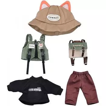 Костюм Ish Obitsu 11 Ob11, размер куклы Obitsu, 11 см, комплект одежды, панама с длинными рукавами и лисьими ушками, рюкзак с волчьими ушками, 5 шт., лиса