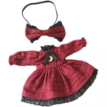 Костюм Ish Obitsu 11 Ob11, размер куклы Obitsu, 11 см, тело, одежда, платье, комплект из 2 предметов, 3 цвета, темно-красный, темно-красный