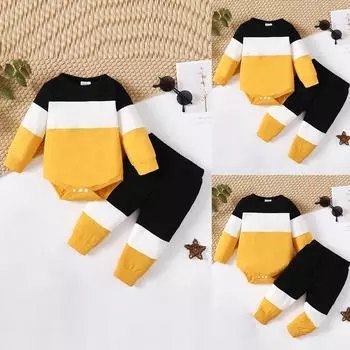 Костюм из 2 предметов для новорожденных мальчиков, комбинезон с длинными рукавами для малышей, топы, длинные штаны, наряд
