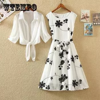 Костюм из 2 предметов, маленькое черное платье с принтом в стиле ретро, тонкая юбка трапециевидной формы без рукавов с высокой талией, платье из двух частей S чёрный