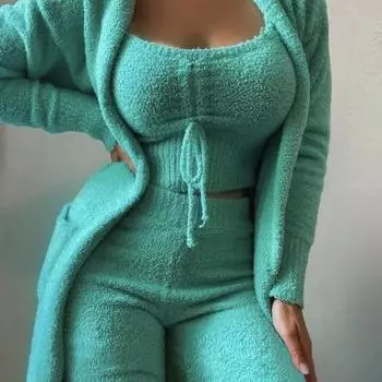 Костюм из 3 предметов, осенне-зимний женский бархатный пижамный комплект, теплая мягкая флисовая домашняя одежда, пижамы XXXL белый