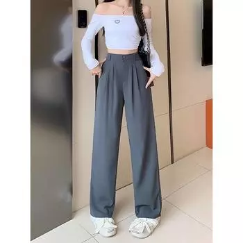 Костюм из драпировки с широкими брюками для женщин, лето и осень, корейская версия 2024 года, новые тонкие черные свободные брюки с высокой талией для мытья полов S чёрный