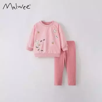 Костюм из двух частей для девочек Malwee, осенне-зимний, с круглым вырезом, длинными рукавами и брюками на эластичной талии 120 cm