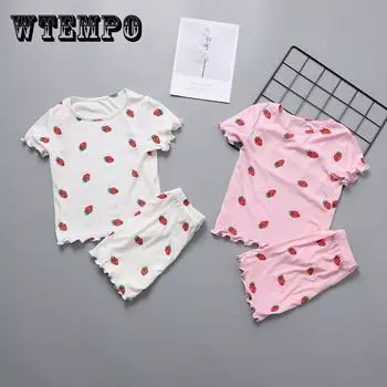 Костюм из двух предметов, детский летний тонкий пижамный комплект с короткими рукавами, детский домашний сервис для девочек и малышей с кондиционером 130 белый