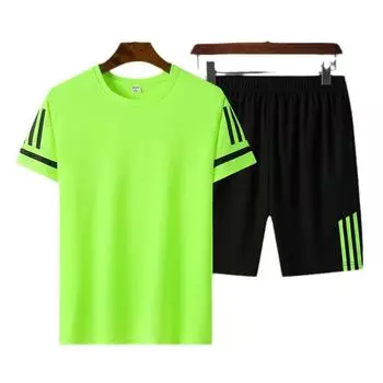 Костюм из искусственного шелка, мужской, летний, свободный, с короткими рукавами, для фитнеса, бега, повседневный, спортивный, тонкий, быстросохнущий, комплект из двух предметов XL белый