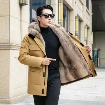 Костюм из щуки, мужское пальто из норки, съемная внутренняя подкладка, толстая шуба средней длины, зимнее M