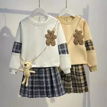 Костюм JK для девочек, весенне-осенний модный милый удобный повседневный хлопковый свитер, клетчатая плиссированная юбка 160 белый