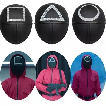 Костюм кальмара для косплея, маска, квадратный круг, треугольная одежда, маски на Хэллоуин, анфас, унисекс, костюм для вечеринки для взрослых, реквизит 1