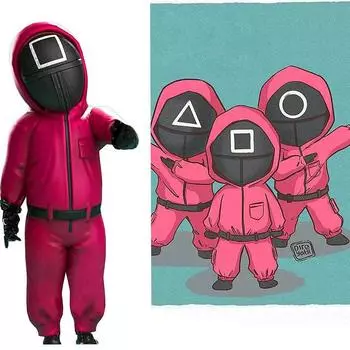 Костюм кальмара злодея для мальчиков, карнавальный костюм с масками, корейский сериал, детское нарядное платье на Хэллоуин S