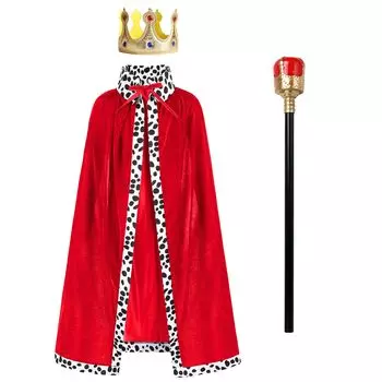 Костюм короля, плащ для косплея, комплект из 3 предметов, корона принца и короля, палка для короны на Хэллоуин, рождественскую вечеринку, событие, подарок, стиль 1 80 см [IBTOM CASTLE] для детей