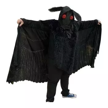 Костюм косплея Человека-мотылька Хэллоуинский плащ с капюшоном для мужчин женщин взрослых черный комбинезон с крыльями наряд для Хэллоуина Рождественских вечеринок чёрный