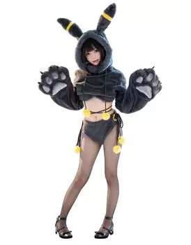 Костюм Красоты Косплей Аниме Игра Длинный Рукав Домашняя Одежда Пижама Топ Бюстгальтер Нижнее Белье Брюки Звериный Стиль Черный Кот Монстр Зверь Сексуальный Милый Мо Пушистый Милый