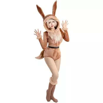 Костюм Красоты Косплей Аниме Игра Домашняя Одежда Пижама Боди Трико Толстовка С Капюшоном Животный Стиль Кошка Лиса Монстр Зверь Милый Мо Пушистый Милый Костюм Комплект коричневый