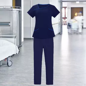 Костюм медсестры, рабочая униформа, женский комплект, легкий, женский, многоцелевой, стильный, мягкий, короткий XXL Black