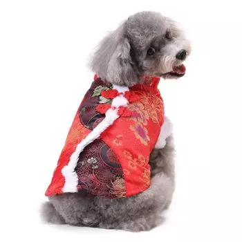 Костюм Meiqi Pet Tang — праздничное китайское вышитое новогоднее платье для кошек и собак, теплый двуногий наряд на осень/зиму жёлтый