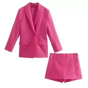 Костюм модный весна и осень однотонный розовый пуговицы длинный рукав лацкан распродажа женский блейзер пальто кардиган для женщин XS