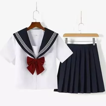 Костюм моряка Three Book JK Uniform с длинным рукавом и плиссированной юбкой, весенне-осенний стиль, синяя плиссированная юбка, школьная форма S