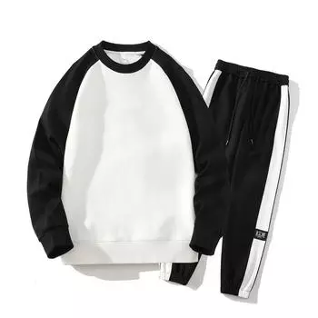 Костюм мужской с круглым вырезом, толстовка с капюшоном, весна и осень, свободный повседневный топ, спортивный комплект из двух предметов, контрастная цветная футболка с длинными рукавами для мужчин M