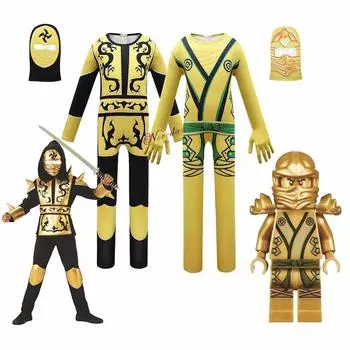 Костюм на Хэллоуин для мальчиков, детский костюм для косплея аниме-ниндзяго-ниндзя, комбинезон в стиле зентай с маской, детский костюм для вечеринки по случаю дня рождения в стиле фэнтези Kids 110cm&Ninja Costume