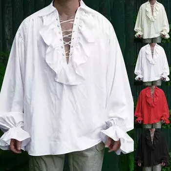 Костюм на Хэллоуин Praty, мужской готический галстук с длинными рукавами, широкая свободная повседневная однотонная рубашка, топ L