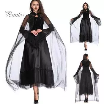 Костюм на Хэллоуин Темная Ведьма-Призрак Невесты Женское Платье Черное Марлевое Платье Макси Костюм Ужаса Демона для Хэллоуина Костюм Партии Сценическое Шоу M A