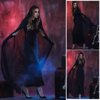 Костюм на Хэллоуин Темная Ведьма-Призрак Невесты Женское Платье Черное Марлевое Платье Макси Костюм Ужаса Демона для Хэллоуина Костюм Партии Сценическое Шоу M A