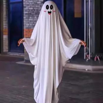 Костюм на Хеллоуин, длинный плащ-призрак для детей и взрослых, ужасный костюм-призрак, белый плащ, забавные костюмы с изображением лица привидения C