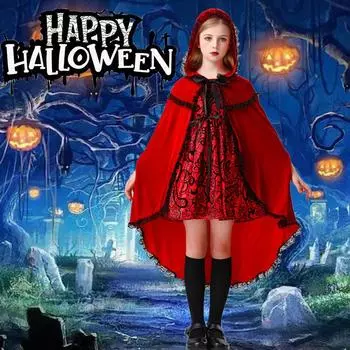 Костюм на Хеллоуин Готический костюм Красной Шапочки Косплей Костюм Сценические постановки Выступления Платье Костюмы на Хеллоуин Для Девочек 140 красный