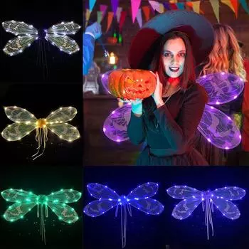 Костюм на Хеллоуин, крылья феи со светодиодной подсветкой, сверкающие крылья стрекозы для женщин и девочек, аксессуары для костюмов для девочек