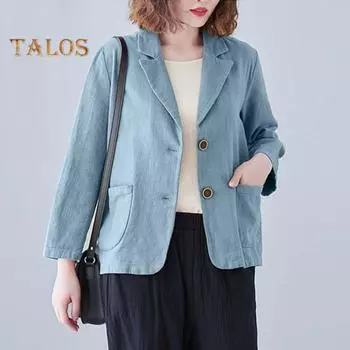 Костюм осень-весна, пальто с отложным воротником, свободный, с длинными рукавами, однотонный, с двумя пуговицами, кардиган, повседневная одежда, куртка M абрикосовый