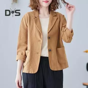 Костюм осень-весна, пальто с отложным воротником, свободный кардиган с длинными рукавами, однотонный, с двумя пуговицами, повседневная куртка M абрикосовый