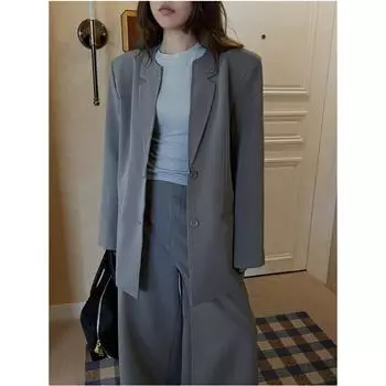 Костюм осенний женский пиджак маленького силуэта S чёрный