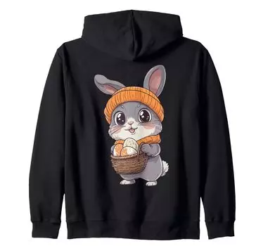 Костюм пасхального кролика для детей, девочек и мальчиков, украшение на молнии с капюшоном в виде пасхального кролика чёрный