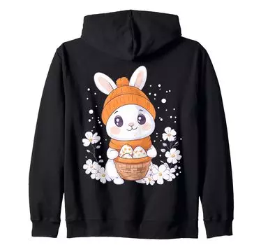 Костюм пасхального кролика для детей, девочек и мальчиков, украшение на молнии с капюшоном в виде пасхального кролика чёрный