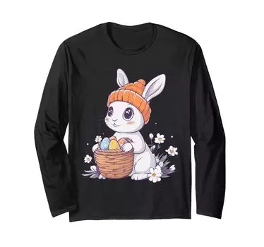 Костюм пасхального кролика для детей, девочек и мальчиков, декоративная футболка с длинным рукавом с изображением пасхального кролика чёрный