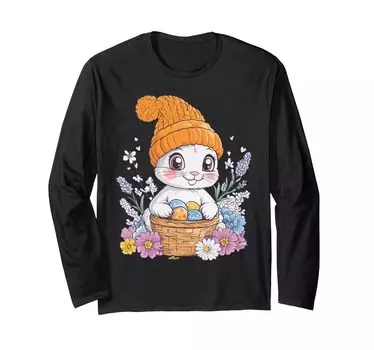 Костюм пасхального кролика для детей, девочек и мальчиков, декоративная футболка с длинным рукавом с изображением пасхального кролика чёрный