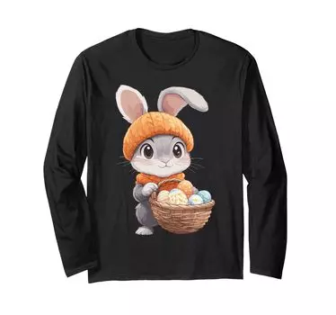 Костюм пасхального кролика для детей, девочек и мальчиков, декоративная футболка с длинным рукавом с изображением пасхального кролика чёрный