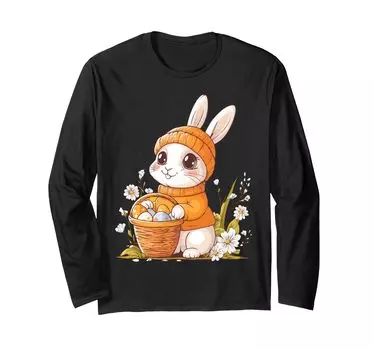 Костюм пасхального кролика для детей, девочек и мальчиков, декоративная футболка с длинным рукавом с изображением пасхального кролика чёрный