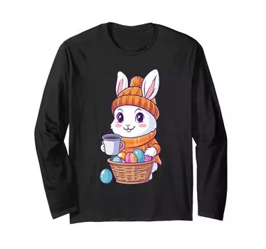 Костюм пасхального кролика для детей, девочек и мальчиков, декоративная футболка с длинным рукавом с изображением пасхального кролика чёрный