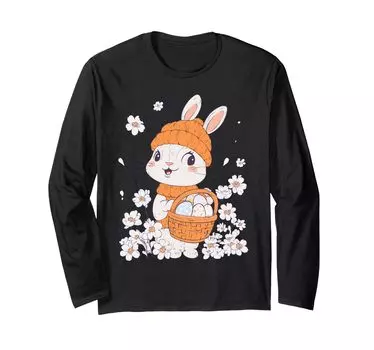 Костюм пасхального кролика для детей, девочек и мальчиков, декоративная футболка с длинным рукавом с изображением пасхального кролика чёрный